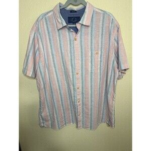 Even Tide Men's Short Sleeve Button Down Striped Cotton Linen Shirt Size XXL